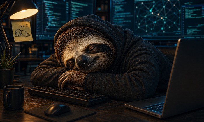 Penetration tester resting beside an authorised testing sign