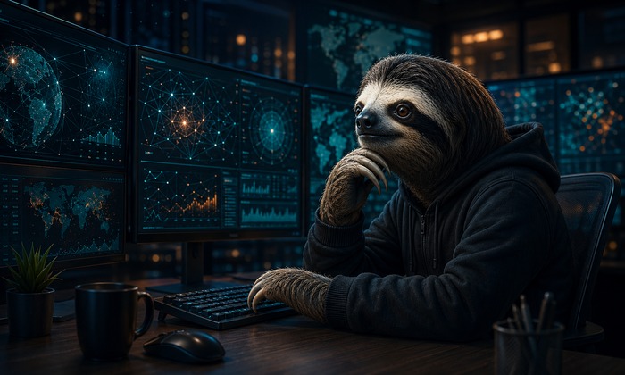 CyberSloth analyst monitoring threat intelligence dashboards